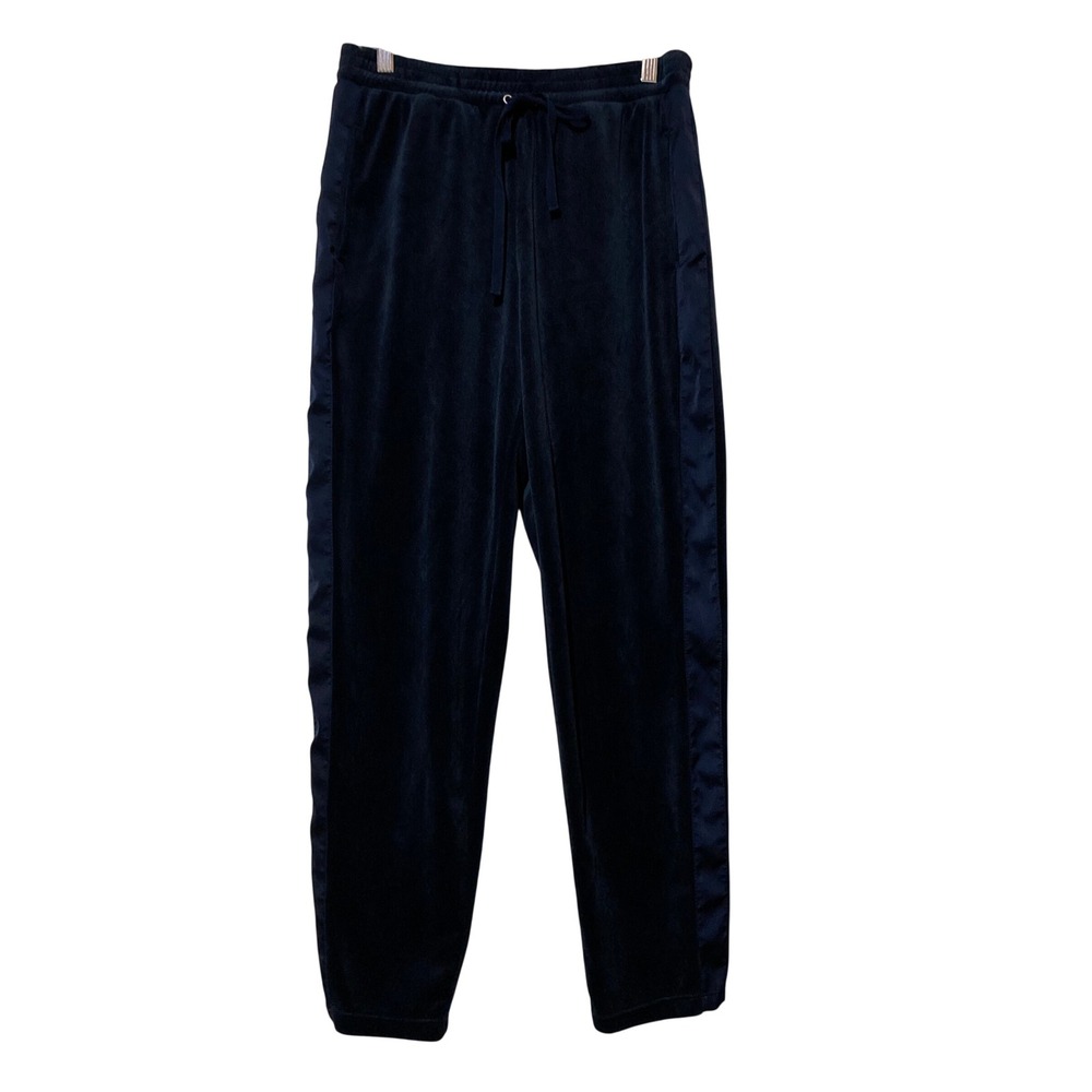 Max Studio Navy Blue Velour Joggers Satin Side Stripe Lounge Pants Medium